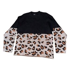 MOB Wife Vtg Heimish Women's Leopard animal Print Color Block Sweater L Pullover